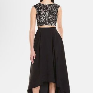 Aidan by Aidan Mattox Two Piece Black and White Lace Dress